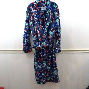 Chubbies Robe One Size Neon Flamingos Beach Print With Belt Blue Comfy